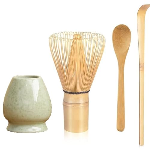 Lansls Matcha-Set-Zubehör- 4 Teiliges,Japanisches Matcha Set Ohne Pulver,Matcha-Starter-Set,Macha Tea Set Mit Matcha-Whisk, Matcha-Löffel Und Matcha-Besen Halter, Leicht Zu Reinigen (Matcha Kit) von Lansls