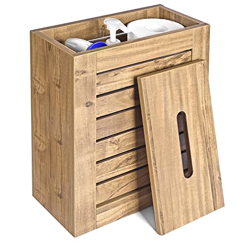 Lantaly Slimline Badezimmer-Aufbewahrungseinheit aus Holz, Toilettenpapierschrank, kompakter Holz-Shaker, Badezimmer-Box, Mehrzweck-Reinigungsbox, Braun von Lantaly