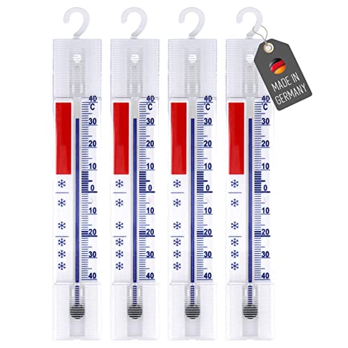 Lantelme 4 Stück Kühlschrankthermometer Set Temperatur + - 40°C Analog 15cm länge mit Haken zum aufhängen | Thermometer für Gefrierschrank Kühlschrank Kühltruhe Kühltheke von Lantelme