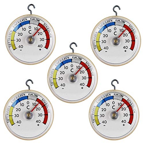 Lantelme 5 Stück Kühlschrankthermometer Deutsche Herstellung mit Haken und selbstklebend Gefrierschrank Thermometer 4241 von Lantelme