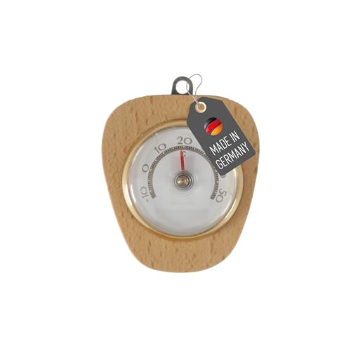 Lantelme Holzthermometer Temperaturanzeige -10°C bis 50°C Analog | 7,5cm x 6,7cm für Innen Zimmer | Nussholz Bimetall Holz Thermometer mit Metallöse zum Aufhängen (Hell) von Lantelme