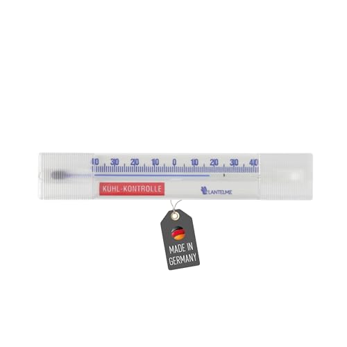 Kühlschrankthermometer – Auswahl aus 4 Varianten – Bimetall oder mit Messflüssigkeit – Mit Haken oder Klebestreifen – Analog – Made in Germany (Lang) von Lantelme