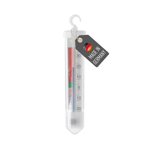 Kühlschrankthermometer – Auswahl aus 5 Varianten – Bimetall oder mit Messflüssigkeit – Mit Haken oder Klebestreifen – Analog – Made in Germany (Haken Zylinder) von Lantelme