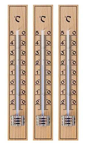 Lantelme 3 Stück Holz Thermometer aus deutscher Herstellung Buchenholz auch für Außen Garten und Innen Zimmer Analoger Zimmerthermometer (3) von Lantelme