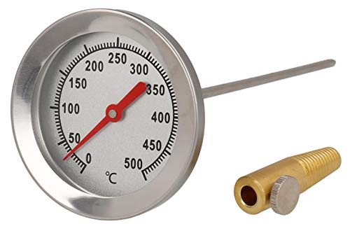 Lantelme® 500 Grad Grillthermometer Skala ⌀ 6,2cm Edelstahl Temperaturfühler wasserdicht für Grill, BBQ, Gasgrill und Smoker (45cm Sonde) von Lantelme