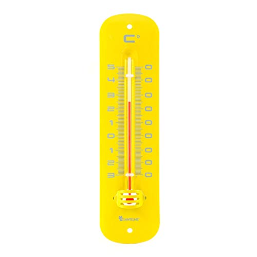 Lantelme® Zimmerthermometer 19cm gelb Metall Thermometer analog für innen und Aussen Zimmer Büro Garten modern retro vintage von Lantelme