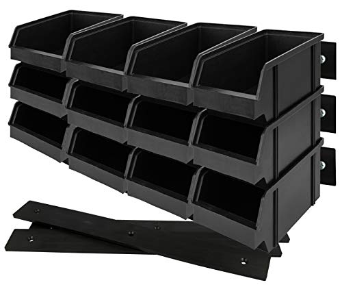 Lantelme 18 Wandregal Stapelboxen schwarz mit 6 Wandleisten stabile einfach montierbare erweiterbare Wandleisten Kleinteilemagazin stapelbar Deutsche Herstellung von Lantelme