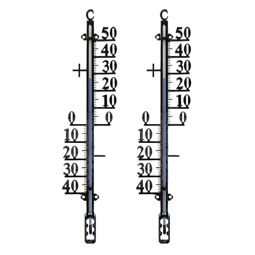 Lantelme 2 Stück Außentermometer Metall im Set 27cm | Temperaturmessbereich -40°C - +50°C Analog | Thermometer für Innen Garten Balkon Außen Wintergarten | Gartenthermometer Schauthermometer von Lantelme