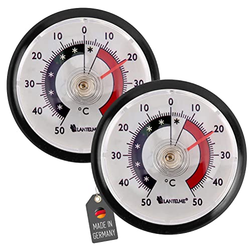 Lantelme 2 Stück Kühlschrankthermometer Selbstklebend Temperatur + - 50°C | Analog Bimetall Thermometer Set für Kühlschrank Gefrierschrank Kühltheke Kühlregal Eisfach Kühlfach (Schwarz) von Lantelme