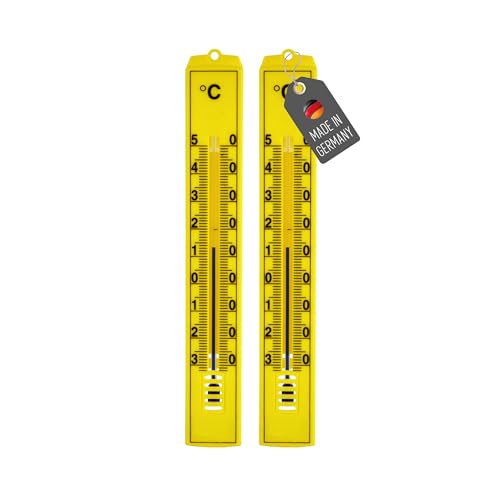 Lantelme 2 Stück Gartenthermometer Set Gelb Temperaturanzeige -30°C bis 50°C | Analog Kunststoff Thermometer 18cm Wetterfest für Außen Innen und Garten | Außenthermometer (Gelb) von Lantelme