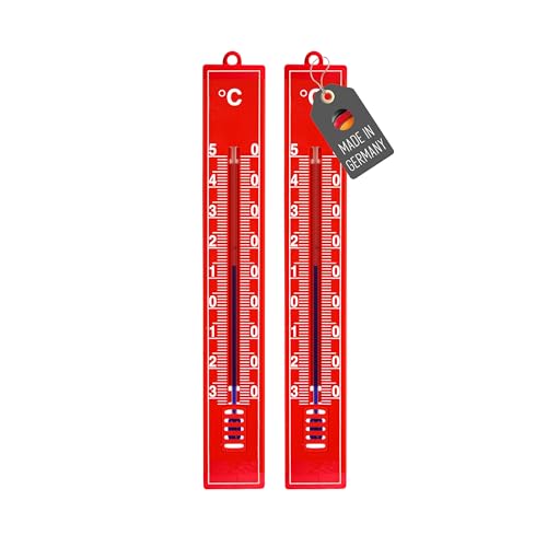 Lantelme 2 Stück Gartenthermometer Set Rot Temperaturanzeige -30°C bis 50°C | Analog Kunststoff Thermometer 18cm Wetterfest für Außen Innen und Garten | Außenthermometer (Rot) von Lantelme