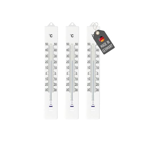 Lantelme 3 Stück Gartenthermometer Set Weiss Temperatur -30°C bis 50°C | Analog Kunststoff Thermometer 18cm Wetterfest für Außen Innen Balkon und Garten | Außenthermometer (WS-SW) von Lantelme