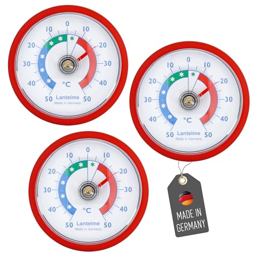 Lantelme 3 Stück Kühlschrankthermometer Set selbstklebend Thermometer auch für Gefrierschrank Eisfach Kühltheke Kühlzelle Kühlfach Kühlschrank zum ankleben Bimetall und Analog (Rot) von Lantelme