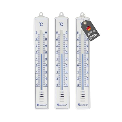Lantelme 3 Stück Außenthermometer Set Weiss Temperatur -30°C bis 50°C | Analog Kunststoff Thermometer 18cm Wetterfest für Außen Innen Balkon und Garten | Gartenthermometer (WS-BL) von Lantelme