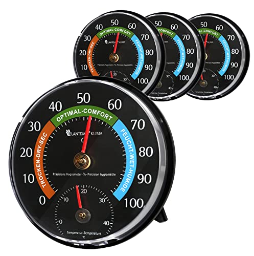 Lantelme 4 Stück Kombi-Hygrometer- und Thermometer Set | Analog für Innenräume | Luftfeuchtigkeits- und Temperaturmesser für Zimmer, Landwirtschaft und Gewächshaus | Unterstützt ein gesundes Raumklima von Lantelme