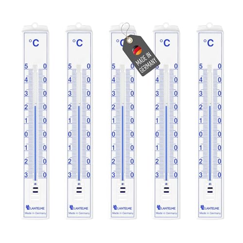 Lantelme 5 Stück Außenthermometer 17cm lang Temperaturanzeige von -30 bis +50°C Analog | Thermometer Set Kunststoff Farbe weiß Wetterfest | Gartenthermometer auch für Innen Außen Garten (Weiß/Blau) Lantelme 5 Stück Außenthermometer 17cm lang Temperaturanzeige von -30 bis +50°C Analog | Thermometer Set Kunststoff Farbe weiß Wetterfest | Gartenthermometer auch für Innen Außen Garten (Weiß/Blau) von Lantelme