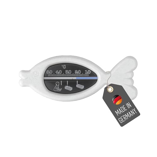 Lantelme Badethermometer für Baby Kinder Fisch Farbe Weiss | Temperaturanzeige mit Richtangaben | Analog Bade Bad Thermometer für Wassertemperaturanzeige in Badewanne Badewasser (Fisch Weiß-Schwarz) von Lantelme
