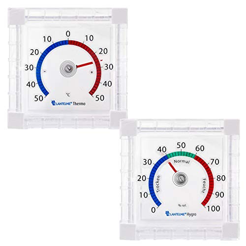 Lantelme Set mit Fenster Hygrometer und Thermometer Selbstklebend Analog Temperatur Luftfeuchte Anzeige zum Ankleben Fensterthermometer 6445 von Lantelme