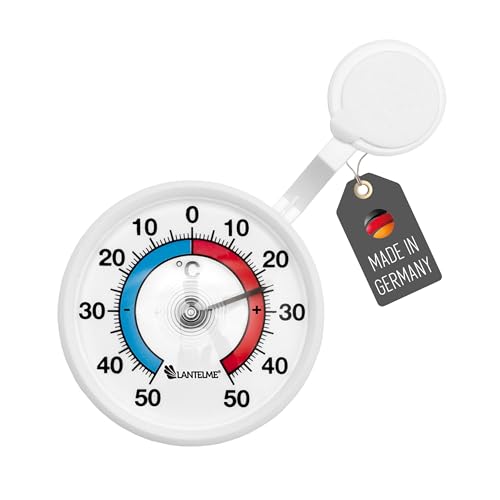 Lantelme Fensterthermometer selbsklebend Temperaturbereich -50°C bis 50°C Analog | zum ankleben an die Fensterscheibe | Fenster Außen Thermometer | Farbe weiß Durchmesser 7,5cm (ThermoRund) von Lantelme