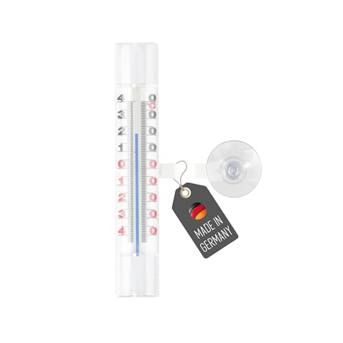 Lantelme Fensterthermometer mit Saugnapf Temperaturanzeige -44°C bis 40°C Analog | Kunststoff 14cm x 2,4cm Farbe Weiss | Thermometer mit Saugkopf für Außen Fenster Fensterrahmen Fensterscheibe (Weiss) von Lantelme