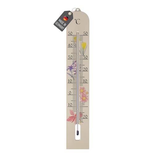 Lantelme Gartenthermometer 40cm | Temperaturanzeige -23°C - 50°C Analog Große Skala Kunststoff | Made in Germany | Innen Außen Garten Thermometer zum Aufhängen(Grün oder Creme) (Creme) von Lantelme