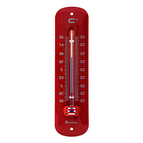 Lantelme 5 Stück Außenthermometer Metall in Rot Temperatur -30°C bis 50°C | Analog Thermometer 19cm Retro Vintage Look für Außen Innen Terrasse Garten | Gartenthermometer (Rot) von Lantelme