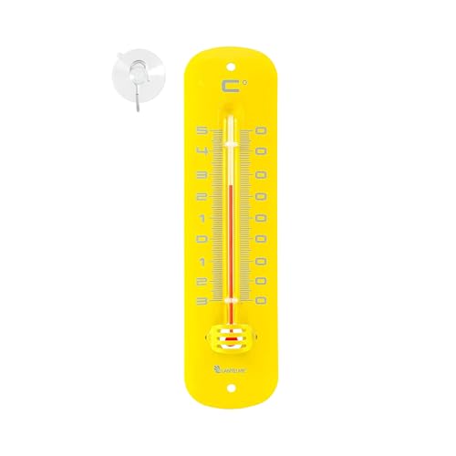Lantelme Gefrierschrankthermometer Metall mit Saugnapf | Farbe Gelb Länge 19cm  x  5cm | Kontrolle Temperatur -30°C bis 50°C Analog | Kühlschrank Kühltheke Kühl Thermometer Analog (Gelb) von Lantelme