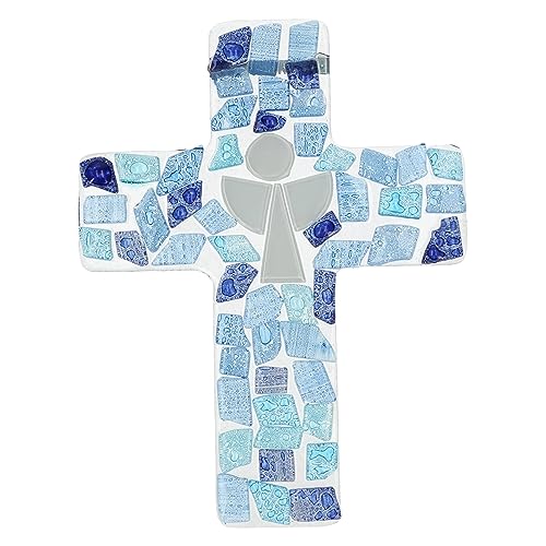 Glas Kreuz Wandkreuz Engel Blau 25cm zum Aufhängen Kruzifix zur Firmung Geburt Kommunion Taufe Dekoration von Lantelme