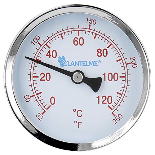 Lantelme Heizungsthermometer Metall Edelstahl Gehäuse 120°C Grad Celsius mit 1/2 Zoll mit Messing Tauchhülse für Heizung Wasserthermometer Kaltwasser Heißwasser Thermometer rot Analog 5926 von Lantelme