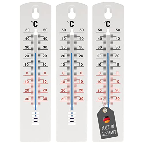 Lantelme 3 Stück Innenthermometer Set Analog -35 bis +50 Grad 20cm weiß Kunststoff Außenthermometer Innen Außen Garten Zimmer Thermometer 7942 von Lantelme