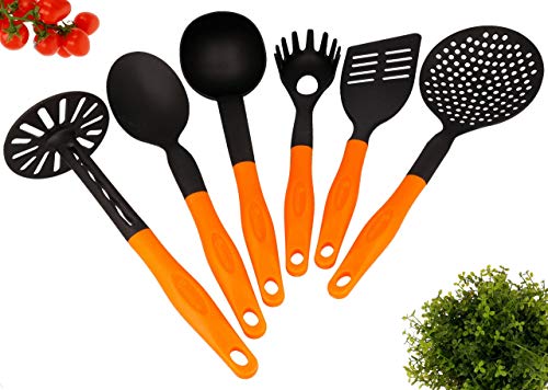 Lantelme 6 teiliges Küchenutensilien Set in Orange Schwarz | Hitzebeständige Küchenhelfer für beschichtete Pfannen Töpfe | Kochutensilien Spülmaschinengeeignet Langlebig Perfekt für Hobby Profiköche von Lantelme