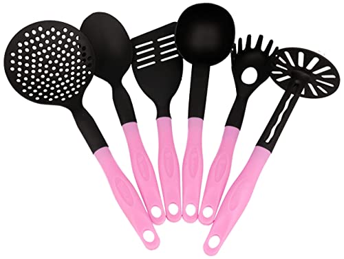 Lantelme Küchenhelfer – 6-teilige Küchenutensilien aus hitzebeständigem und antihaftbeschichtetem Material am vorderen Bereich – Praktisches Kochbesteck für Backen, Kochen und Servieren (Rosa) von Lantelme