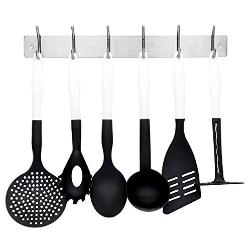 Lantelme Küchenhelfer Set 7-teilig mit Edelstahl Hakenleiste – Hochwertiges Küchenzubehör: Pfannenwender, Kochlöffel, Kartoffelstampfer, Suppenkelle (weiß) von Lantelme