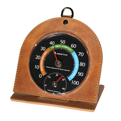 Lantelme Kombi Hygrometer Thermometer im edlen Lederrahmen Braun für Präzise Raumklimakontrolle | Stromlos und Wartungsfrei | Zimmer Temperatur und Luftfeuchtemesser für Innenräume | Deko Geschenkidee von Lantelme