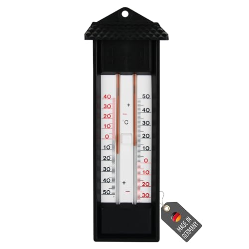 Lantelme Min-Max Thermometer Analog Made in Germany | Temperaturmesser in Schwarz für Garten Gewächshaus Haushalt | Zeigt Höchst und Tiefstwerte | Gartenthermometer Innenthermometer (Schwarz) von Lantelme