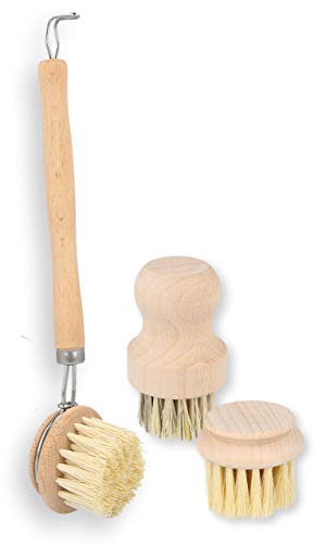 Lantelme Obst und Gemüsebürsten mit Naturborsten aus Holz und Sisal umweltbewußte Küchen Bürsten Set Champignonbürste 8149 von Lantelme