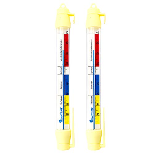 Lantelme 2 Stück Kühlschrankthermometer Set analog 21cm zum aufhängen Gefrierschrankthermometer für Eisfach Kühltheke Kühlschrank Kühltruhe Gefrierschrank Thermometer von Lantelme