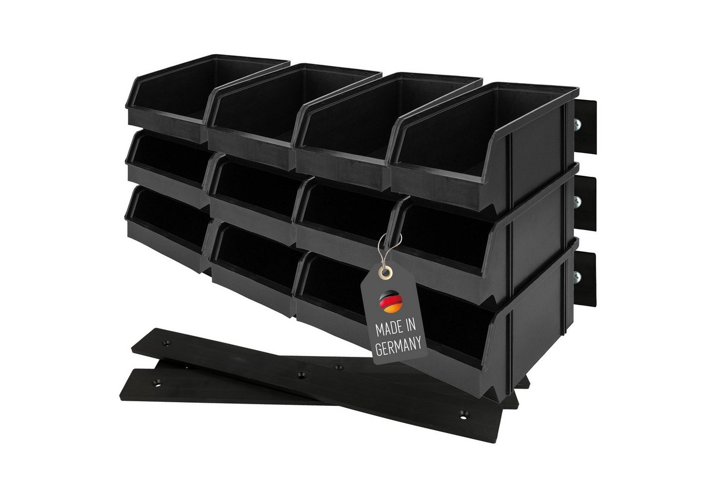 Lantelme Stapelbox 18 Stapelboxen mit Wandleiste (18 St), schwarz, 10x15x6cm von Lantelme