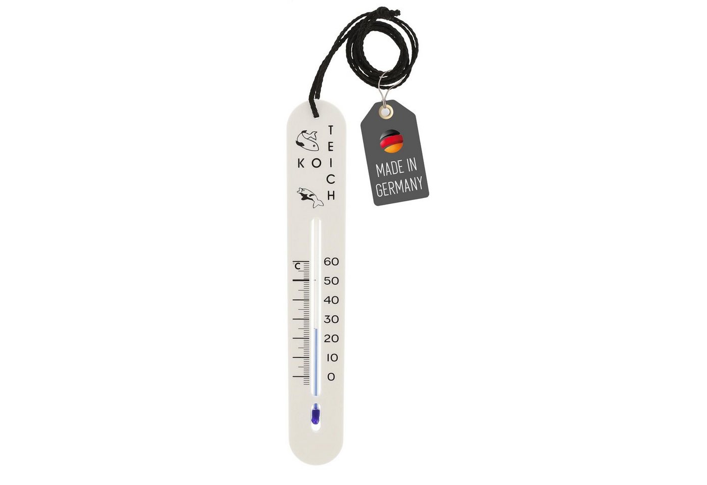 Lantelme Teich-Wassertest Teichthermometer Koithermometer, 1-tlg., für Teiche und Aufzuchtbecken 90cm Schnur selbstsinkend bis +60°C von Lantelme
