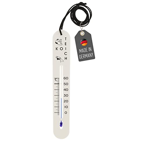 Lantelme Teichthermometer 19cm sinkend mit Schnur Temperatur -15°C bis 60°C für Fischzucht | Für Fische wie Koi Forellen Karpfen Gartenteich Koizucht | Analog Teich Thermometer Wassertemperaturmesser von Lantelme