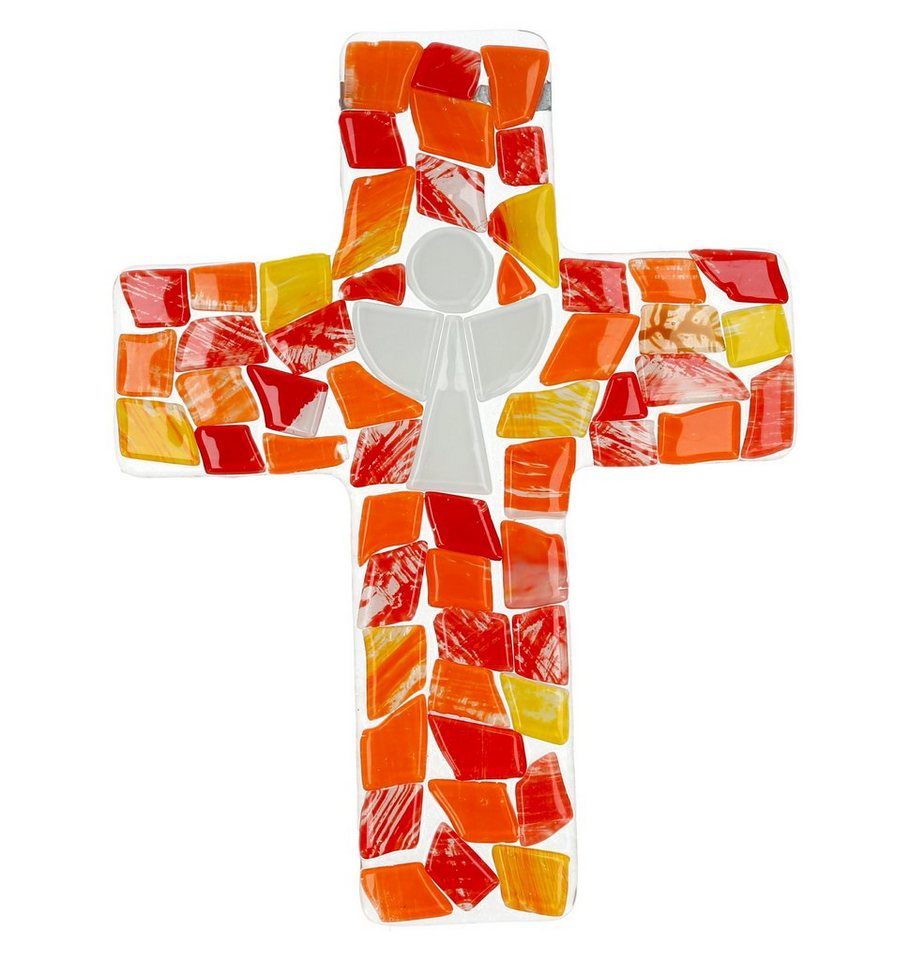 Lantelme Wanddekoobjekt Kruzifix Wandkreuz Dekokreuz (8654-002), 25cm Glaskreuz, orange oder blau von Lantelme