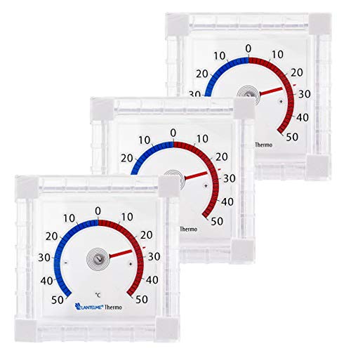 Fensterthermometer 3er Set eckig analog -/+ 50 °C Fenster Außenthermometer mit 4 Klebepads Scheibenthermometer Außen Fenster Thermometer von Lantelme