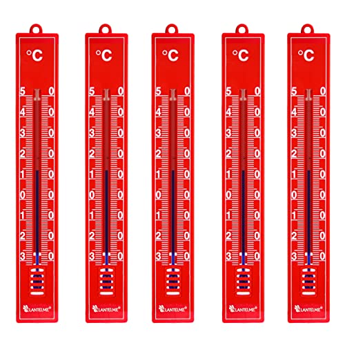 Lantelme 5 Stück Innen Außen Garten Thermometer Set Analog Zimmerthermometer Innenthermometer für Zimmer Büro Außenthermometer Gartenthermometer Farbe Rot von Lantelme