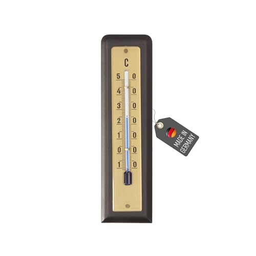 Lantelme Zimmerthermometer aus Buche lackiert | Temperatur -10°C bis 50°C Analog, 14cm lang | Holz Thermometer für Innen Zimmer | Leicht ablesbar | Innenthermometer, Holzthermometer (Schwarz 14cm) von Lantelme