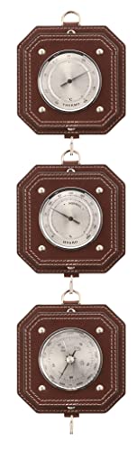 Zimmerthermometer Set mit Hygrometer und Barometer Leder 3 teilig dunkelbraun silber Innen Thermometer Hygrometer Barometer analog Zimmer Wohnraum von Lantelme