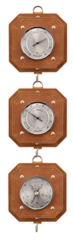 Zimmerthermometer Set mit Hygrometer und Barometer Leder 3 teilig hellbraun silber Innen Thermometer Hygrometer Barometer analog Zimmer Wohnraum von Lantelme