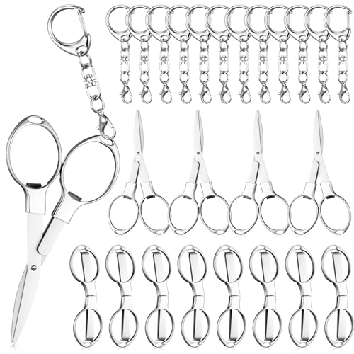 Lanties 12 Stück faltbare Edelstahlscheren mit 12 Schlüsselanhängern, tragbare Mini-Abzeichen, Sicherheitsschere für Krankenschwester, Reisen, Büro, Handwerk, Nähen, Zuhause, Outdoor (Silber) von Lanties