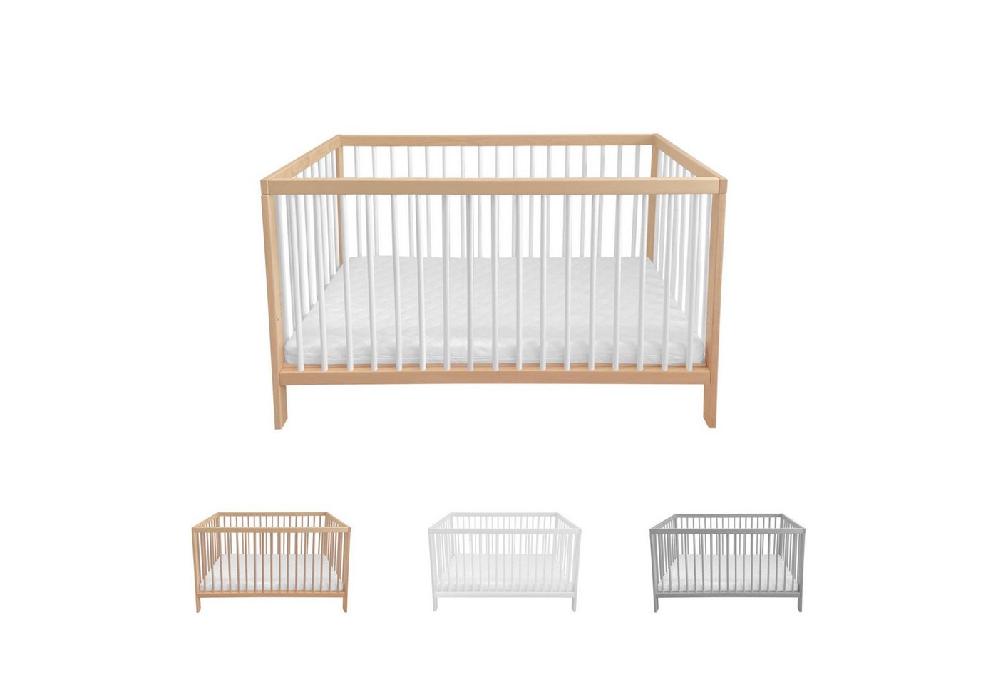 Lantigo Babybett Babybett 120x60 cm Naturbelassen & Weiß ohne Matratze, Einfache Montage Lantigo Babybett Babybett 120x60 cm Naturbelassen & Weiß ohne Matratze, Einfache Montage von Lantigo