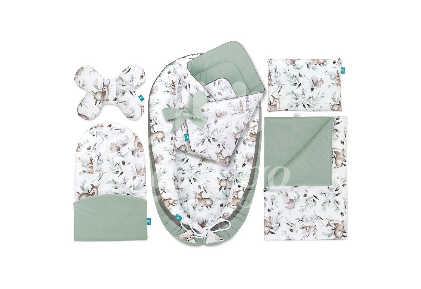 Lantigo Bettnestchen Babynestchen, 6er Set Babynest Babykokon Kuschelnest 100% Baumwolle Green Groove von Lantigo