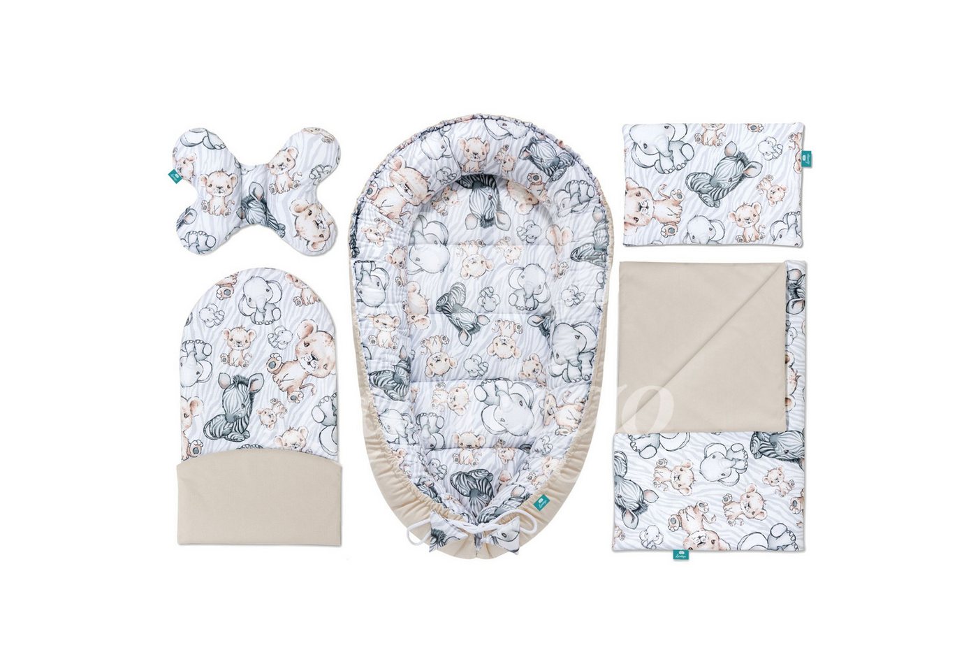 Lantigo Bettnestchen Babynestchen, Lantigo 5-in-1 Neugeborenen-Komplettset, Kuschelkokon Safari Cappucin von Lantigo
